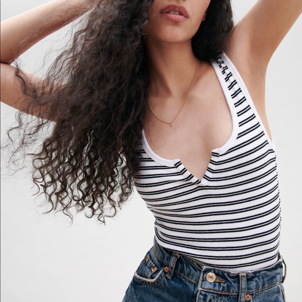 Zara Black and White Striped Bodysuit